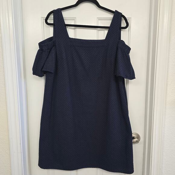 J. Crew Women’s Cold Shoulder Navy Blue Dress Sz XL Wedding Guest Minimalist - Picture 2 of 9